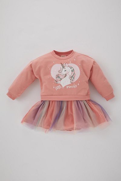 DeFacto Kleid für Babymädchen mit Einhorn-Print, langärmlig B3530a523wn