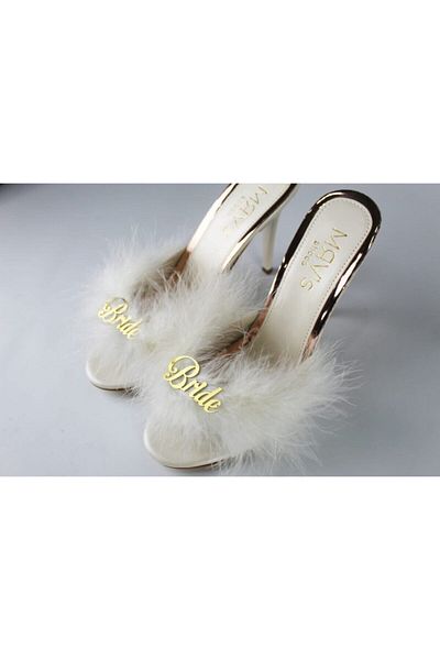 MRVshoes Furry Heeled Written Bridal Dowry Engagement Party Slippers
