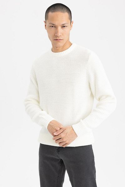 DeFacto Standard Fit Regular Cut Crew Neck Basic Plain Knitwear Sweater N9902Az23Wn