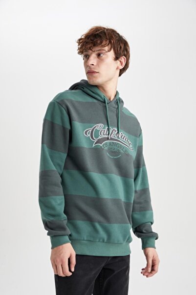 DeFacto Regular Fit Kapüşonlu Çizgili Baskılı Sweatshirt B1654ax23wn