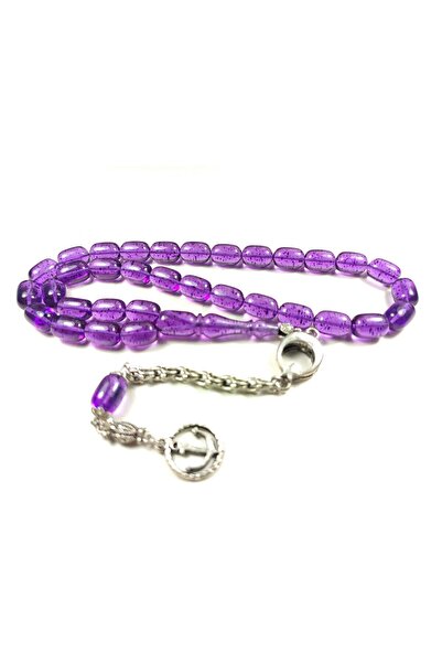 İskeçe Tesbih موديل 5016 الألماني مزين بشراشيب فضية وعنبر ناري لامع - معتمد