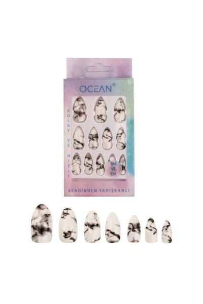 Ocean Badem Batik Desenli Ebruli Tak Ve Çık Takma Tırnak