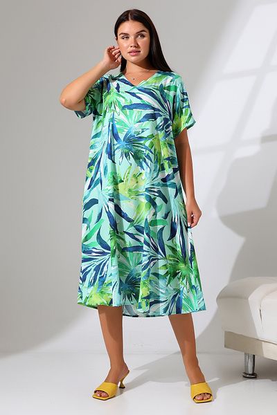 LİKAPA Φόρεμα βισκόζης Plus Size - V-λαιμόκοψη, κοντό μανίκι, καλοκαίρι 2688