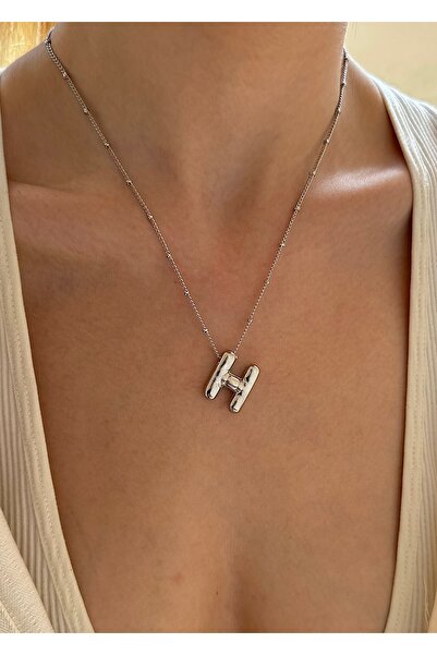 takıtarzım قلادة نسائية باللون الفضي على شكل حرف H