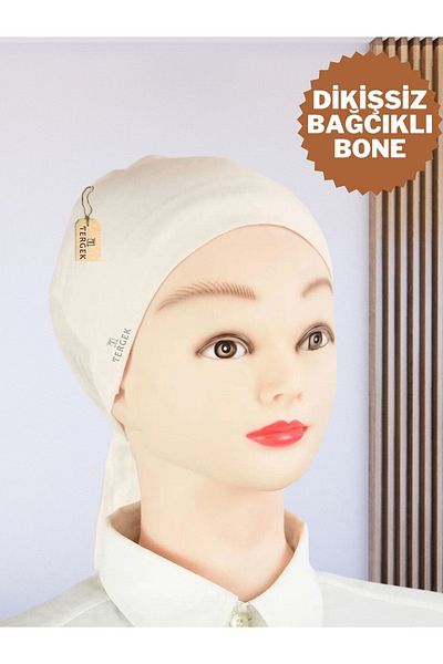 Tergek Seamless Lace-Up Bonnet Ecru Cotton Combed Lace-Up Women's Hijab Headscarf Scarf Turban Cap