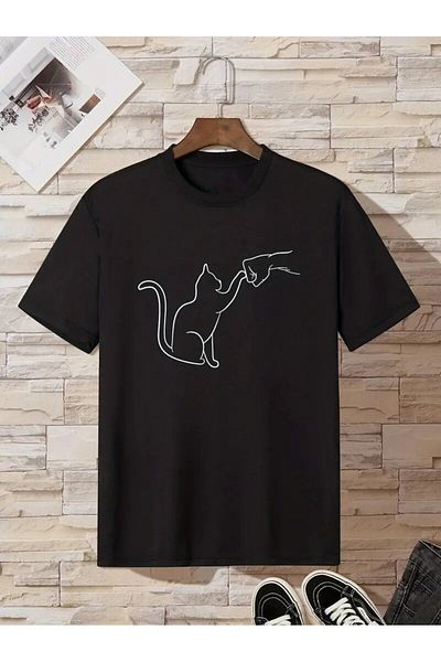 Pink Sky Μπλουζάκι Unisex Oversize Cat με στάμπα