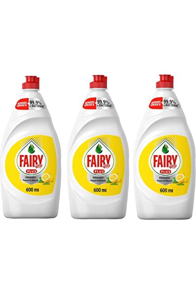 Fairy Plus Lemon Dishwashing Liquid Soap With Alternative Power To Bleach, 3 X 600 ml '