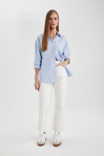 DeFacto High Waist Ankle Length White Jean Trousers - Crop Flare Fit, Cut-Out Leg B5013ax24sm