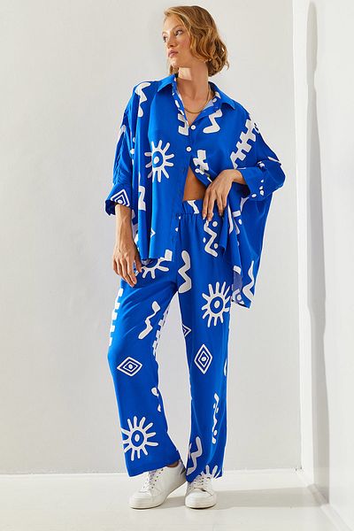 Bianco Lucci Palazzo-Hosen-Set für Damen mit ethnischem Muster -60251130