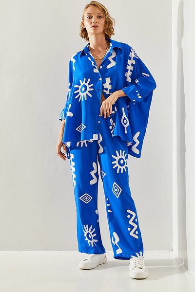 Bianco Lucci Palazzo-Hosen-Set für Damen mit ethnischem Muster -60251130