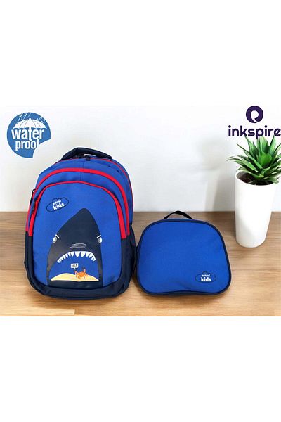 inkspire Set de 2 - Geanta pentru scoala primara, nutritie, 3 compartimente, impermeabila, suport ortopedic pentru spate complet captusita