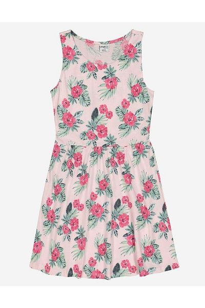 Pink Hippo Kids Flower Patterned Sleeveless Combed Fabric Girl's Summer Dress