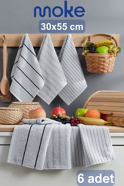 moke e ticaret Moke E-Commerce Gray Pamela 6-Piece Hand-Face Towel Set