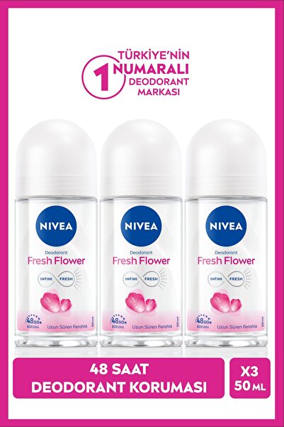 NIVEA Kadın Roll-on Deodorant Fresh Flower 50ml, Ter Kokusuna Karşı 48 Saat K...