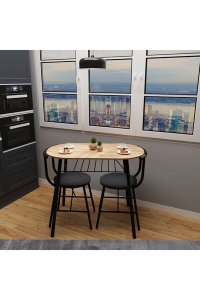 eportatif 2 Kişilik Masa Takımı Mutfak Masa Sandalye Seti Döşemeli Çam 1346