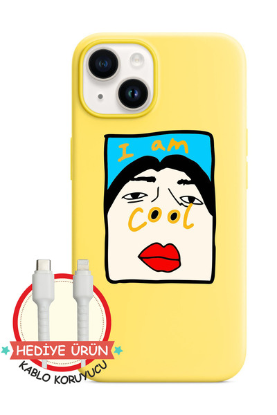 Butik iPhone 13 Uyumlu Komik, I m Cool Desenli Kabartmalı Koruyucu Telefon Kılıfı