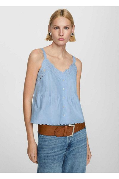 MANGO Woman Bluse mit bestickten Trägern