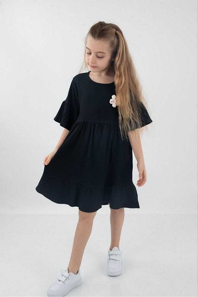 BUUFUU SHORT SLEEVE RIFFIRED SLEEVE DETAILED GIRL'S DRESS