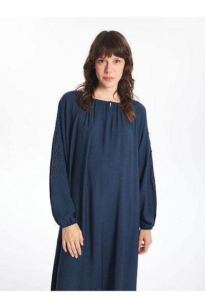 LC Waikiki Long Sleeve Embroidered Crew Neck Women's Dress