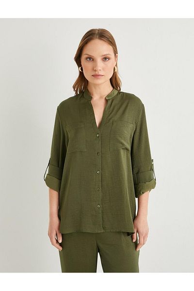 Koton Khaki Colored Women's Long Sleeve Shirt - 4sak60004pw
