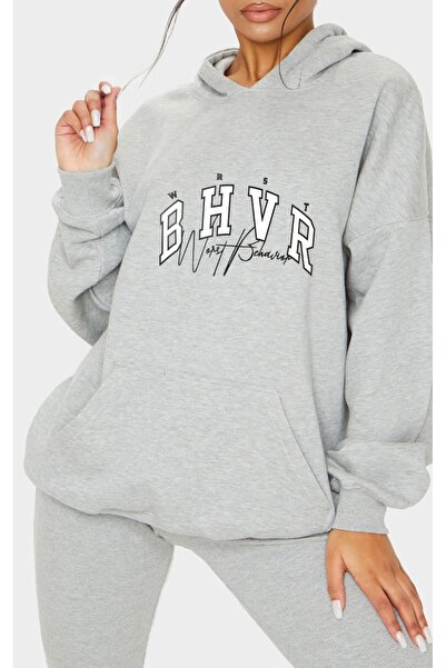 LAND MODA Hanorac cu glugă BHVR cu imprimeu alb