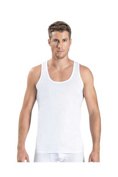 Gümüş İç Giyim Men's Combed Cotton Strappy Sleeveless Undershirt 6 Pack White Color