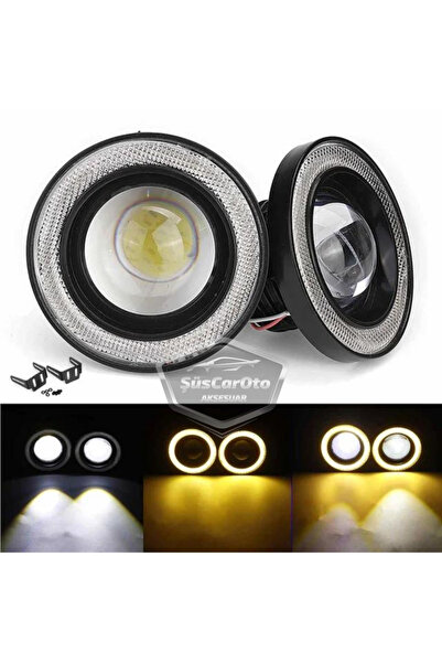 ŞüsCarOto Aksesuar Iveco Daily Uyumlu Üniversal Mercekli Angel Sis Farı Metal 76 mm Sarı Halkalı Gündüz Farı 2 Adet