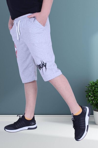 FYK COLLECTİON Capri gri pentru băiat cu imprimeu text Spiderman și detaliu cu șnur cu picioare largi
