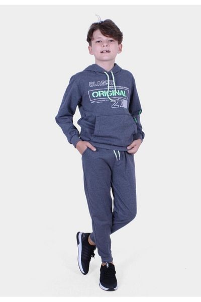 FYK COLLECTİON Γνήσιο σετ φόρμας 27 εμπριμέ αγοριού με κουκούλα καγκουρό με τσέπη