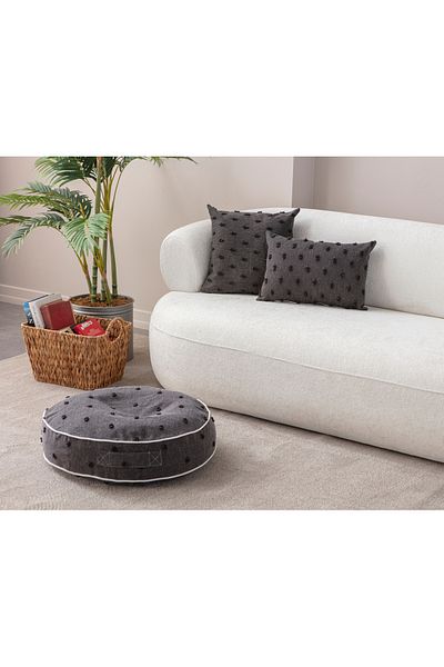 BUGİ HOME COLLECTİON Husă de pernă cu buline duble din țesătură de in - Pernă de podea 43x43,35X50,60X60