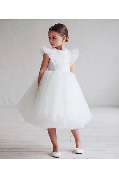 Mislina Girl's White Design Dress