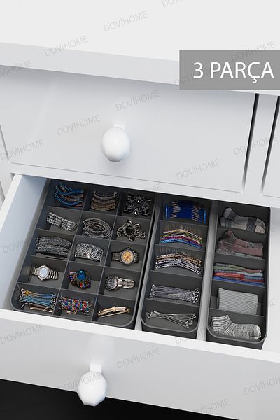 Alacarte Set of 3 Bathroom and Kitchen Organizer Set with Makeup Jewelry Compartment