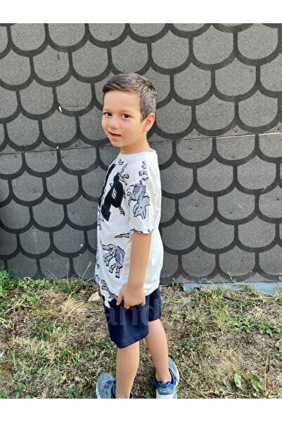 CANDA طقم تي شيرت وشورت بطبعة ديناصور لعمر 5-14 سنة