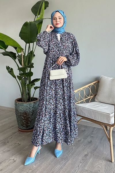 InStyle Rochie din viscoză bleumarin - mânecă cu balon crocant