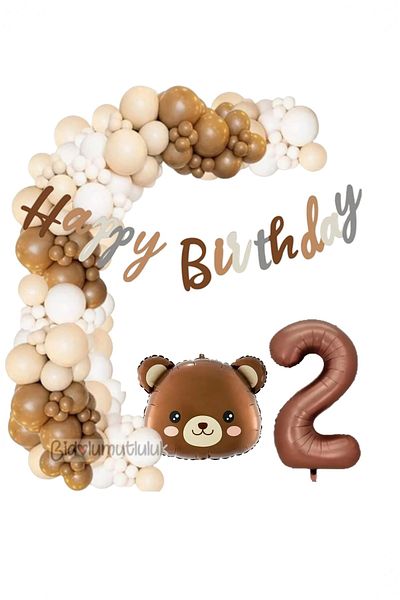 BİDOLUMUTLULUK Birthday Caramel Set - Celebration Fun with Bear Foil Balloons