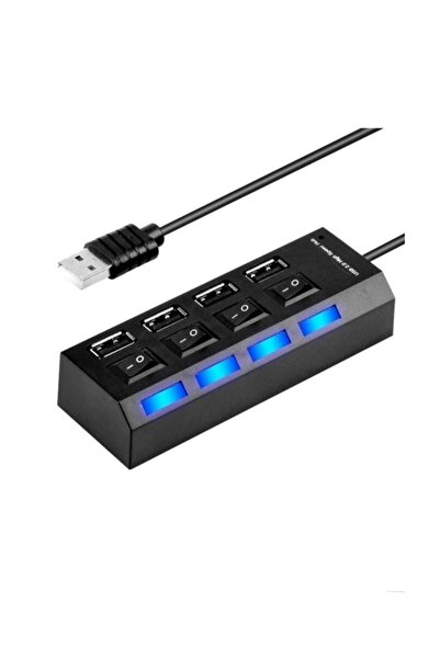 HOBİPİX Anahtarlı Işıklı 4 Portlu Usb Çoklayıcı Usb Çoğaltıcı 2.0 Uyumlu