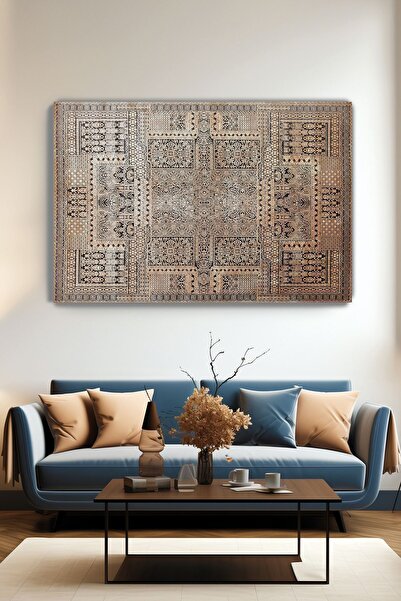 Arkeot Etnik Motif Desenli Vintage Duvar Tablosu - Dekoratif Kanvas Tablo - Salon oturma odası için tablo