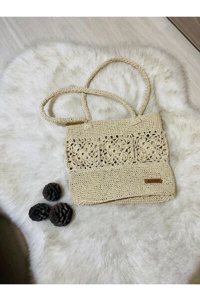 NEŞELİ HOME Kağıt ipten el örgüsü kol el çanta,30x26x60cm