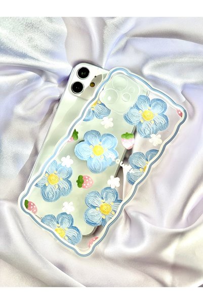 MİRAZ TASARIM iPhone 11 Blue Flowers Clear Case
