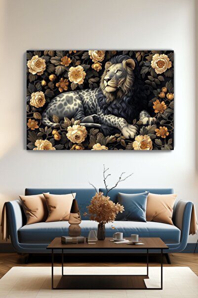 Arkeot Elit Aslan Kanvas Duvar Tablosu - Ev Salon Oturma - Yatak odası Mutfak Ofis Dekorasyonu -Çiçek Motif