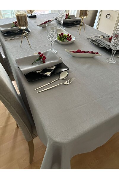 Meral Kurşun Collection Gray Polyester Linen Linen Tablecloth - 25 Pieces