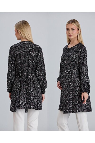 LİYACA Tesettür Regular Fit Çiçek Desenli Viskon Hamile Bluz Tunik