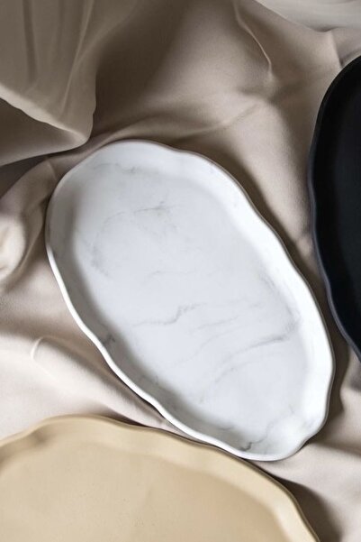 Mandalin Art Studio Mermer Desenli Oval Dekoratif Beton Tabak