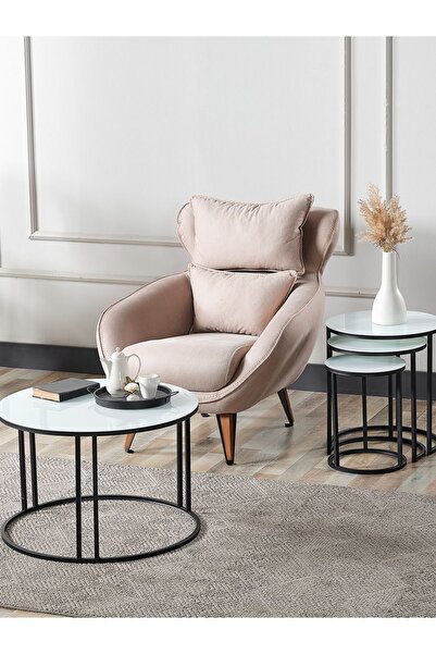 SEDAŞ LIVING UNITS 4 Lü Beyaz Temperli Kırılmaz Cam Siyah Metal Ayaklı Cam C ...