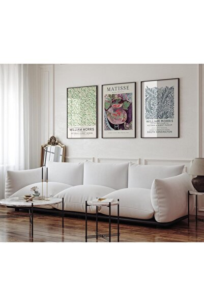 Linacci Üçlü Siyah İnce Metal Çerçeveli Modern Mimari Poster Cam Tablo Seti