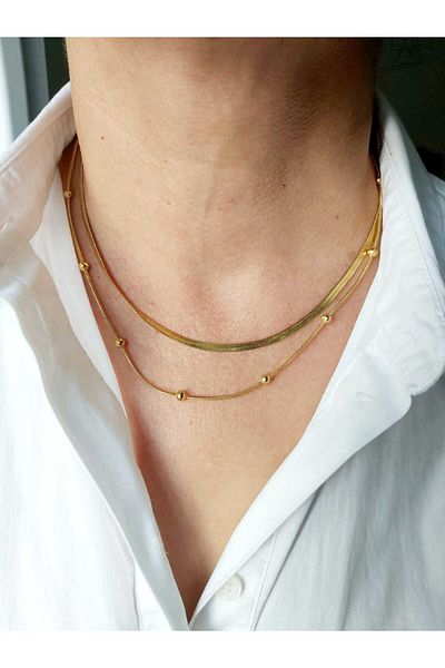 DEVİ fashion Steel Double Italian Scrunch and Heel Chain Necklace
