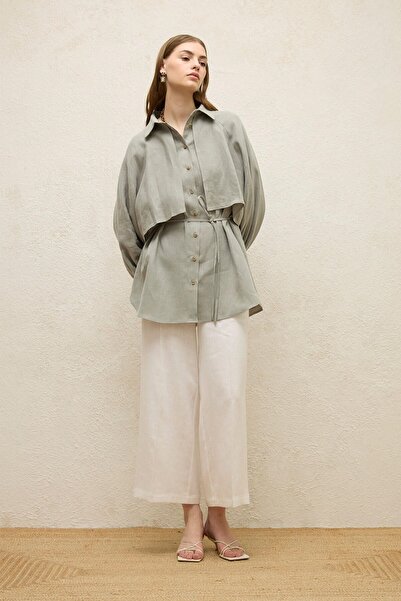 Manuka Mint Colored Linen Trench Shirt