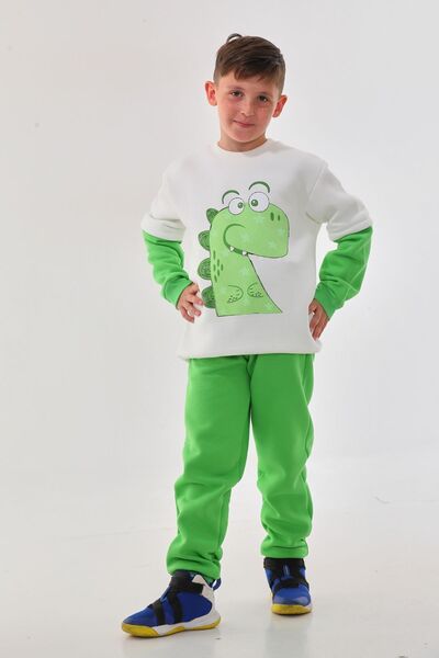 DEVRİMAY TEKSTİL طقم بدلة رياضية شتوية للأولاد باللون الأخضر الفستقي 3 خيوط