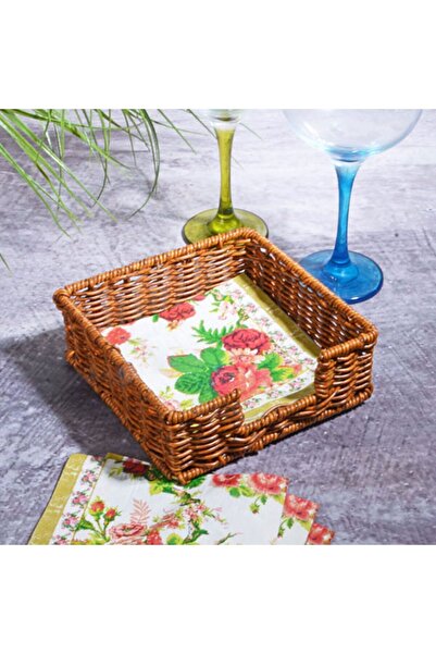 Kosova Rattan Hasır Örme Kare Peçetelik 18cm
