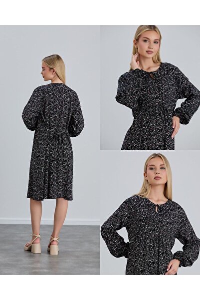 LİYACA Hijab Regular Fit Floral Patterned Viscose Maternity Tunic Dress